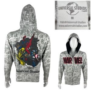 Marvel Mens Medium Hoodie Sweatshirt Full Zip All Over Print Vintage Universal